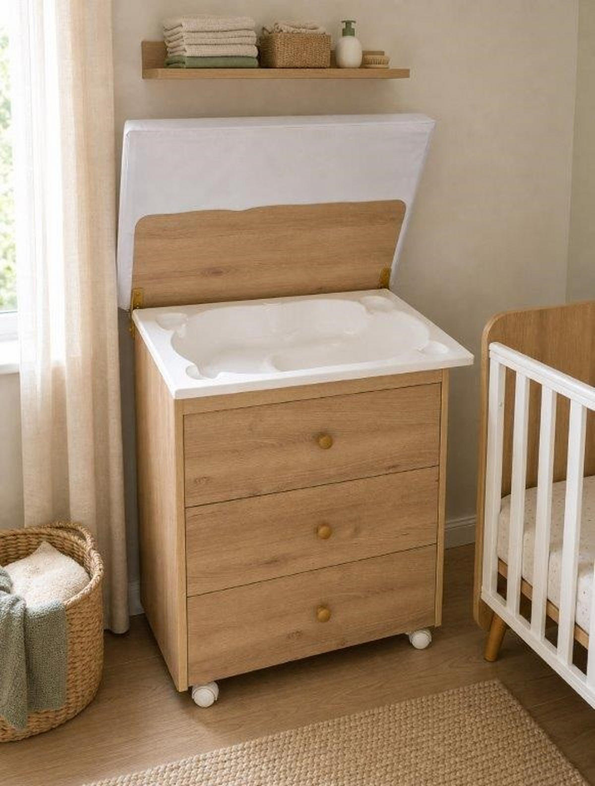 PREVIJALNA MIZA  LISABON 2    47/76/97 cm       - barve bukve, Basics, les (47/76/97cm)