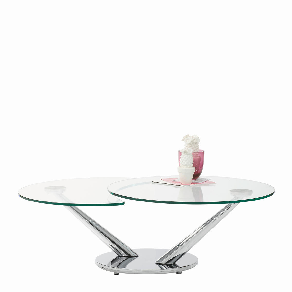 COUCHTISCHE Klarglas Naos Abra Klarglas 80(128)/80/40 cm rund Chromfarben  - Chromfarben, Design, Glas/Metall (80(128)/80/40cm) - Naos