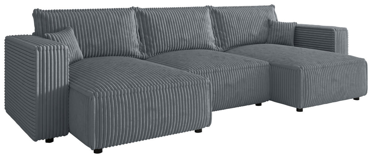 WOHNLANDSCHAFT Grau Cord  - Schwarz/Grau, MODERN, Kunststoff/Textil (153/350/153cm) - Xora
