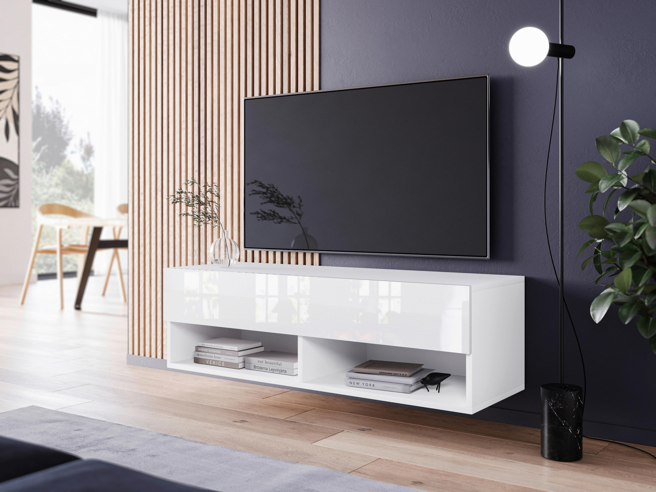 TV-BÄNK Vera II  i 100/30/31 cm  - vit/vit högglans, Lifestyle, trämaterial/plast (100/30/31cm) - P & B