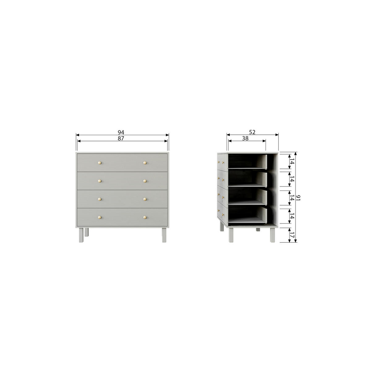 KOMMODE Madu  in 94/91/52 cm  - Goldfarben/Hellgrau, Design, Holz/Metall (94/91/52cm) - Livetastic