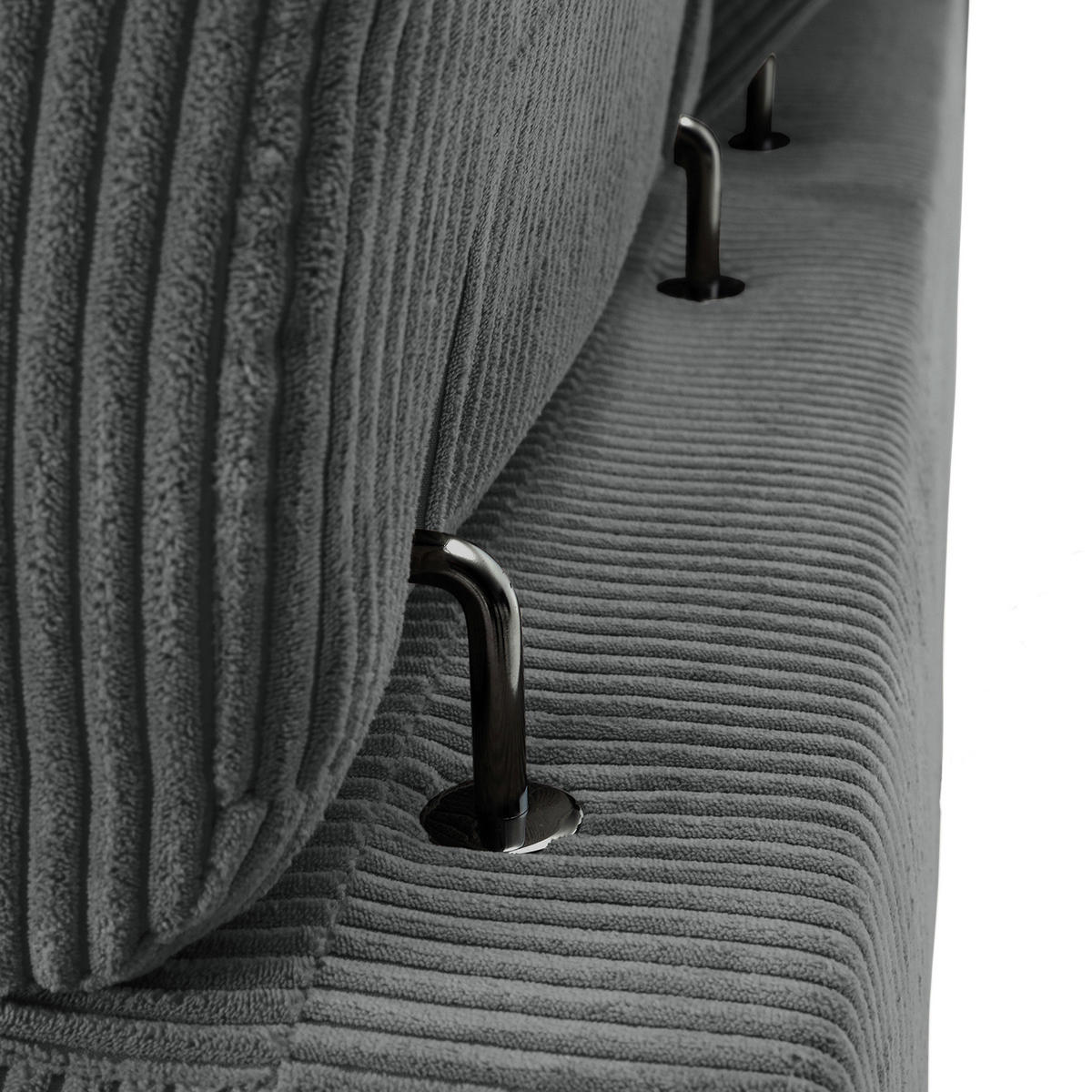 ECKSOFA Dunkelgrau Cord Rücken echt, Kopfteilverstellung, Sitzvorzug  - Dunkelgrau/Schwarz, KONVENTIONELL, Textil/Metall (170/257cm) - Carryhome