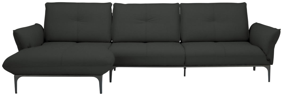 ECKSOFA in Echtleder Anthrazit  - Anthrazit/Schwarz, Design, Leder/Metall (182/325cm) - Valnatura