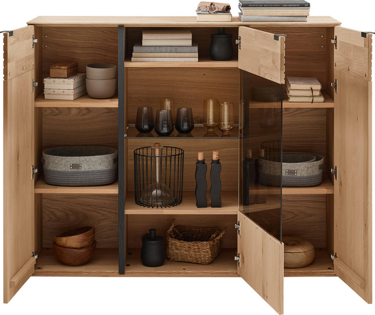 HIGHBOARD Eichefarben  139/114/39 cm  - Eichefarben/Anthrazit, Natur, Glas/Holz (139/114/39cm) - Valnatura