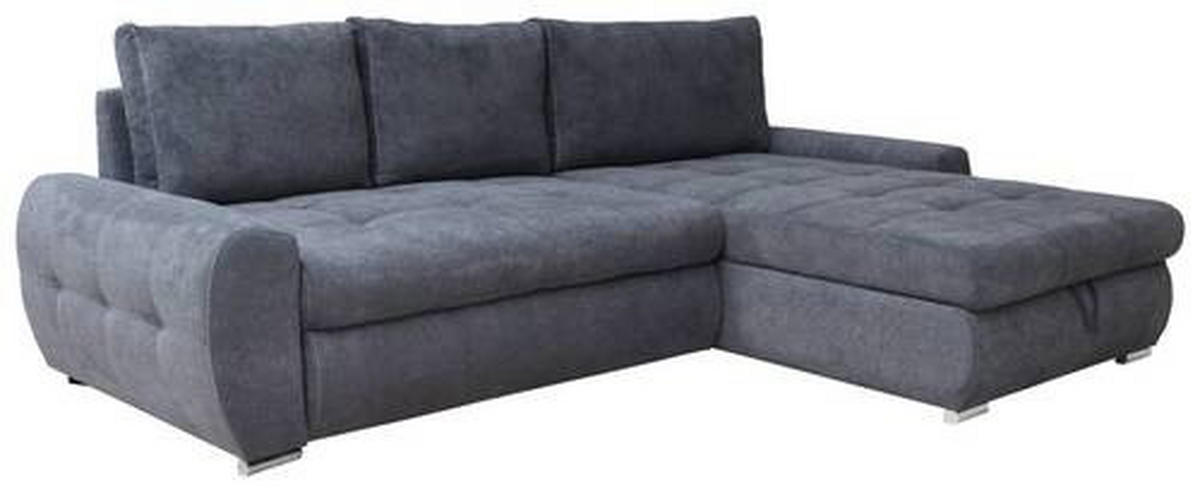ECKSCHLAFSOFA in Velours Grau  - Chromfarben/Weiss, Design, Kunststoff/Textil (277/175cm) - Livetastic