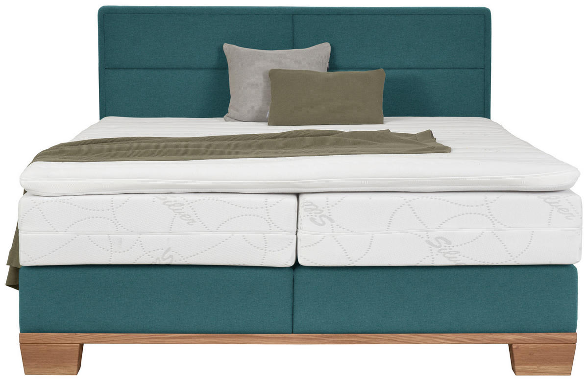 BOXSPRINGBETT 200/200 cm  in Eichefarben, Petrol  - Eichefarben/Petrol, Natur, Holz/Textil (200/200cm) - Valnatura