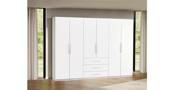 KLEIDERSCHRANK in Weiß, Weiß Hochglanz - Weiß Hochglanz/Alufarben, KONVENTIONELL, Holzwerkstoff/Metall (294/219/59cm) - Carryhome
