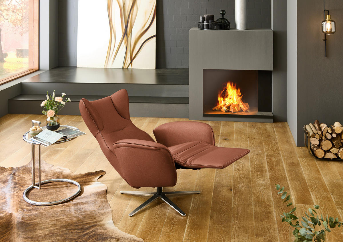 RELAXSESSEL Leder Cognac  - Cognac/Schwarz, Design, Leder/Metall (75/106/86cm) - Valdera