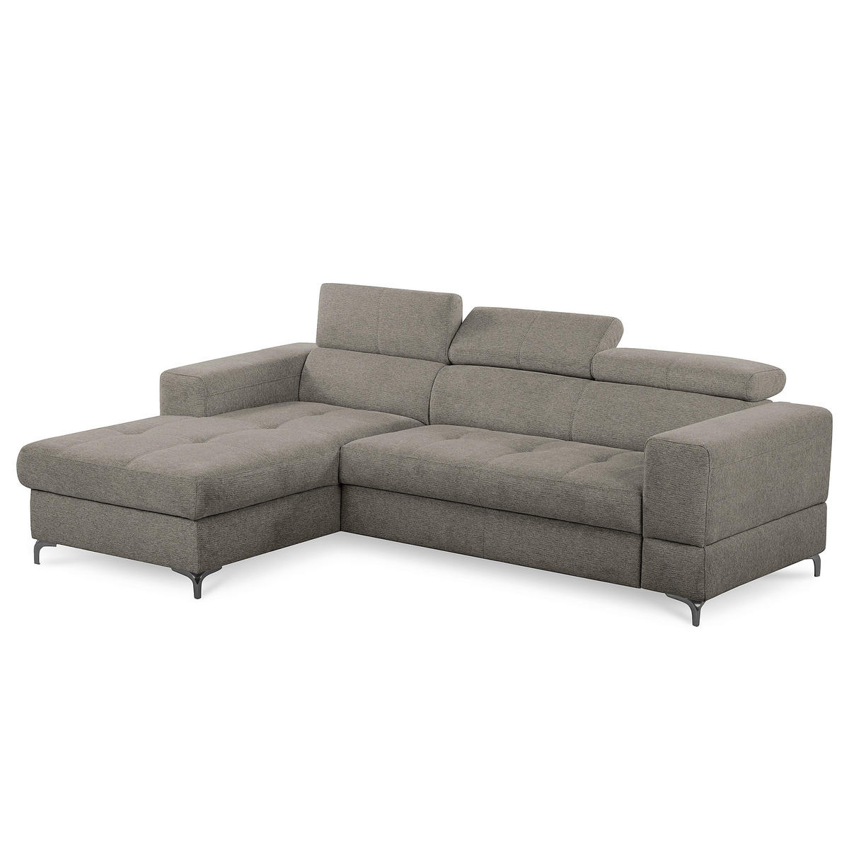 ECKSOFA TORINO Graphitfarben Chenille Bettkasten, Kopfteilverstellung  - Schwarzchrom/Graphitfarben, Design, Textil/Metall (173/247cm) - Livetastic