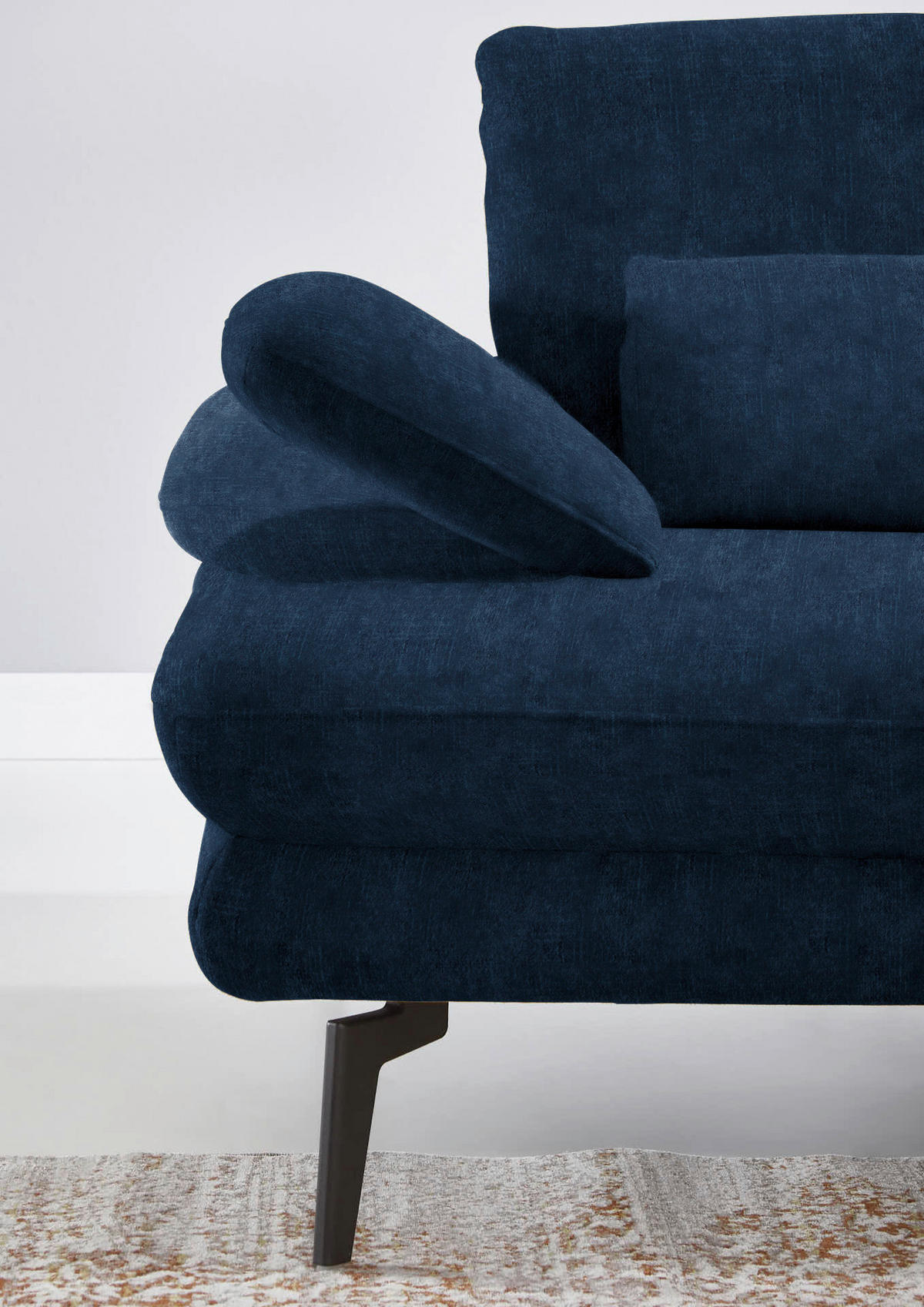 ECKSOFA in Velours Dunkelblau  - Schwarz/Dunkelblau, Design, Textil/Metall (310/180cm) - Dieter Knoll