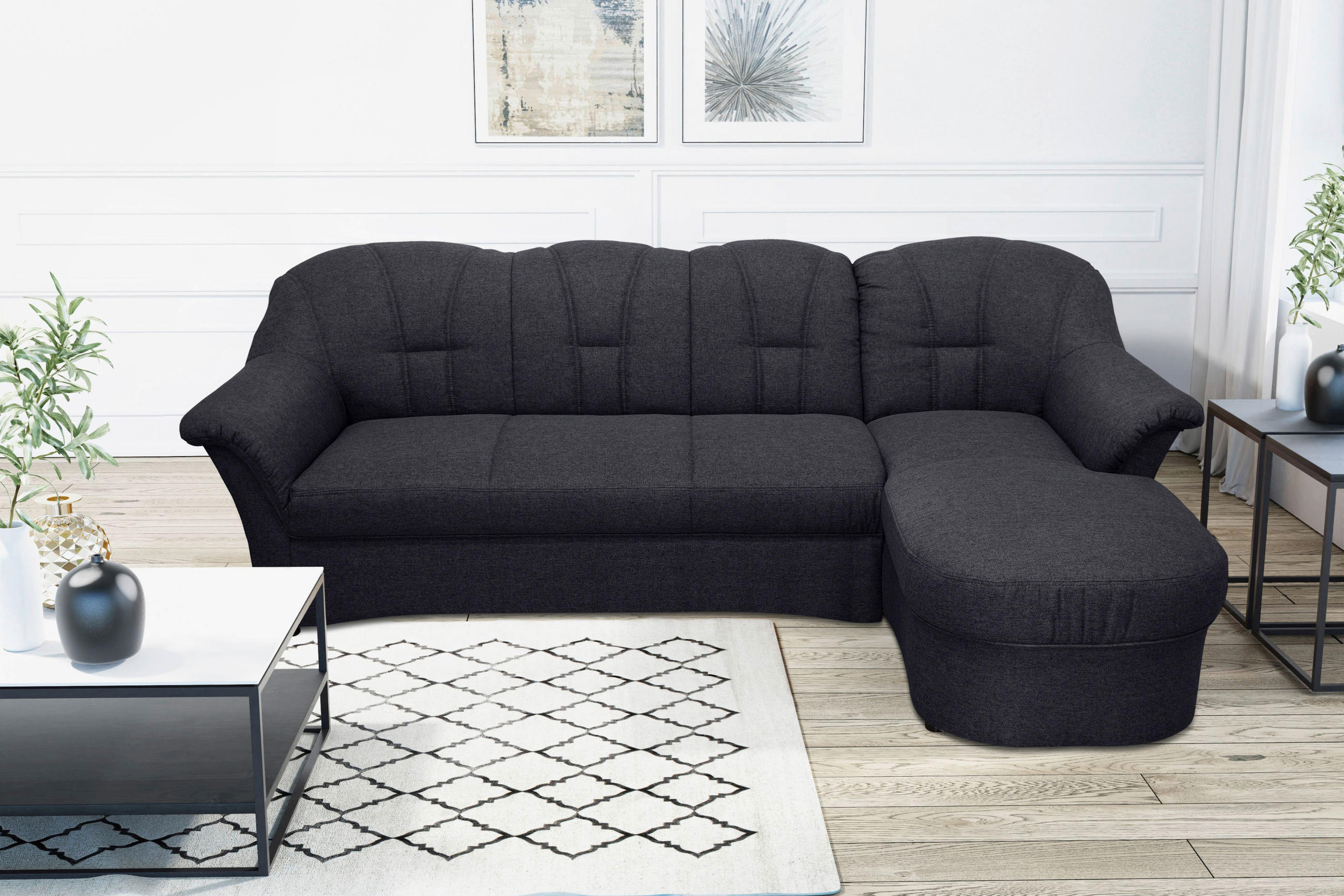 ECKSOFA Dunkelblau Webstoff  - Schwarz/Dunkelblau, KONVENTIONELL, Textil (233/142cm) - MID.YOU