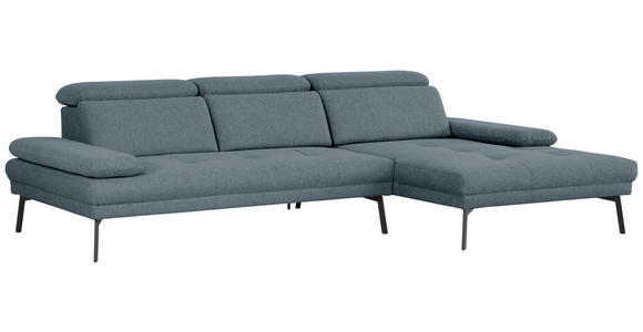 ECKSOFA Ottomane rechts, Eckteil  More_LZ Blau Webstoff  - Blau/Schwarz, Design, Textil/Metall (296/188cm) - Xora