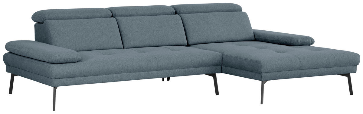 ECKSOFA Ottomane rechts, Eckteil  More_LZ Blau Webstoff  - Blau/Schwarz, Design, Textil/Metall (296/188cm) - Xora