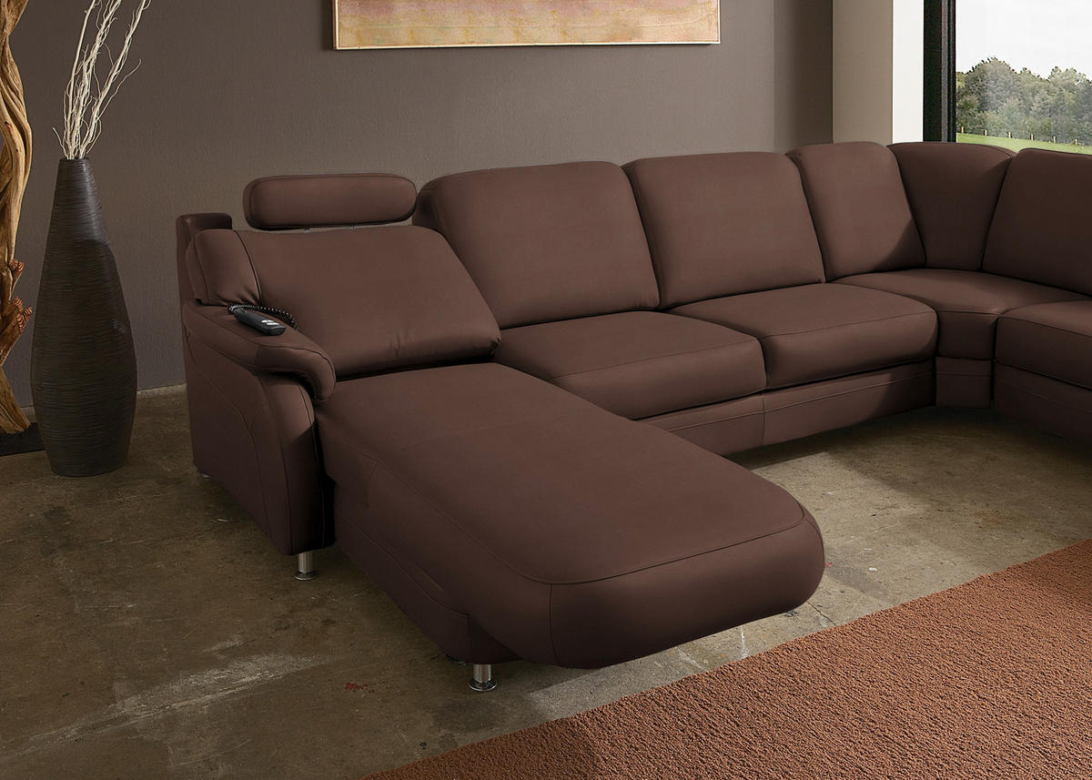 WOHNLANDSCHAFT Echtleder Mokka  - Alufarben/Mokka, Konventionell, Leder/Metall (165/329/239cm) - Beldomo Premium