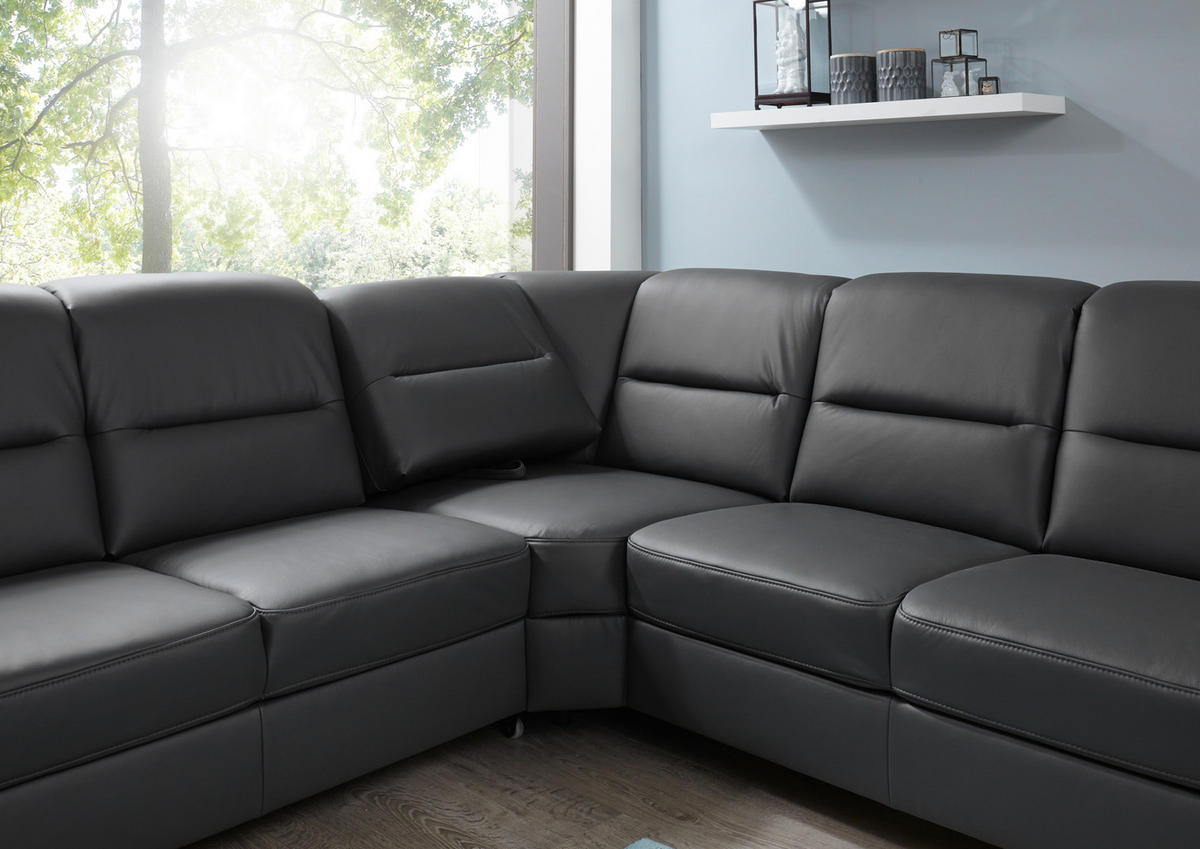 ECKSOFA BELDOMO premium Anthrazit Echtleder  - Anthrazit/Schwarz, KONVENTIONELL, Leder/Holz (303/245cm) - Beldomo Premium