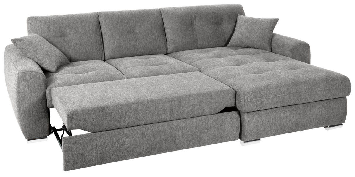 ECKSOFA in Mikrofaser Grau  - Chromfarben/Grau, Modern, Kunststoff/Textil (276/193cm) - Hom`in