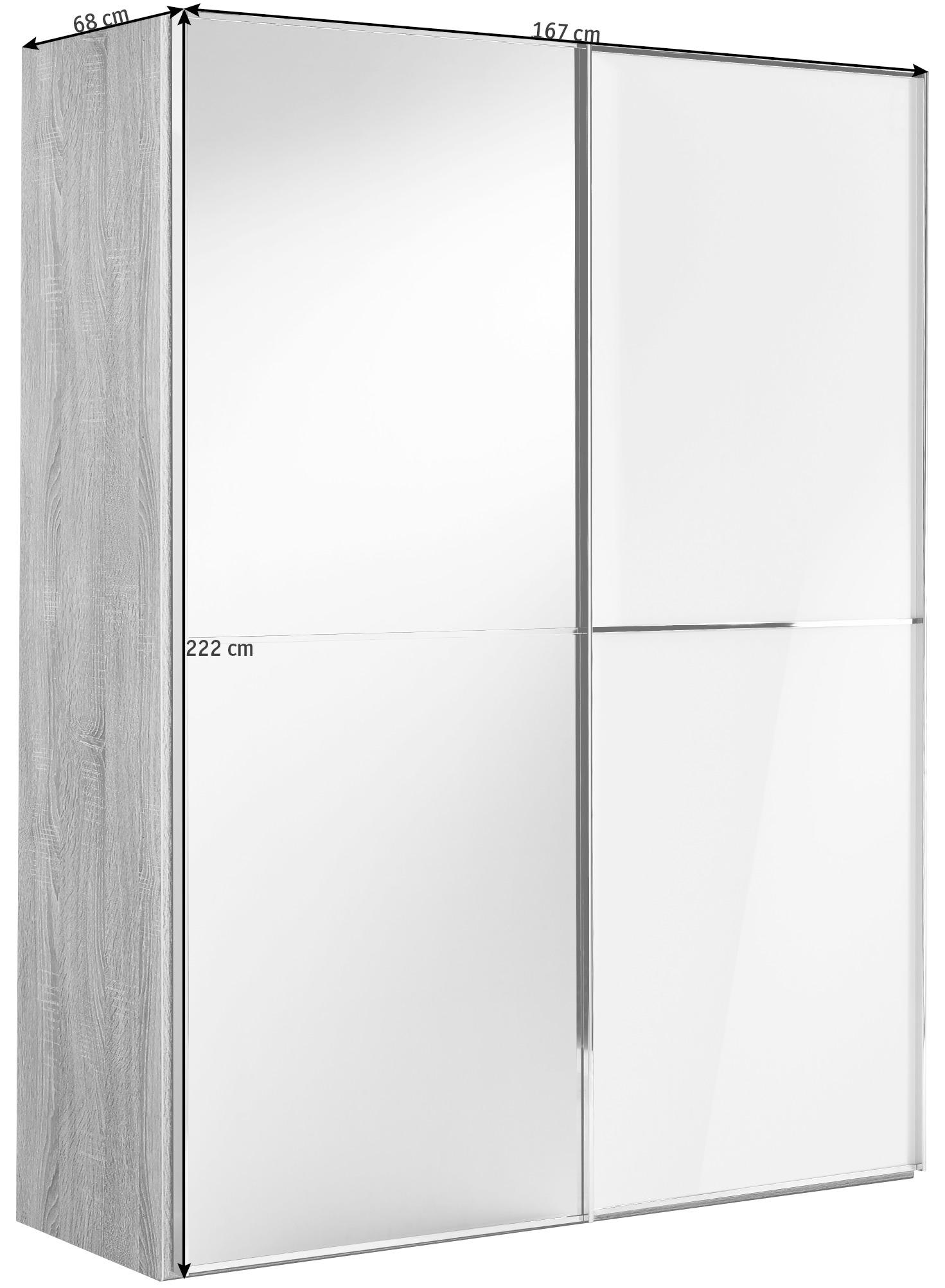 SCHWEBETÜRENSCHRANK 167/222/68 cm 2-türig Weiß, Sonoma Eiche  - Chromfarben/Weiß, Design, Glas/Holzwerkstoff (167/222/68cm) - Moderano