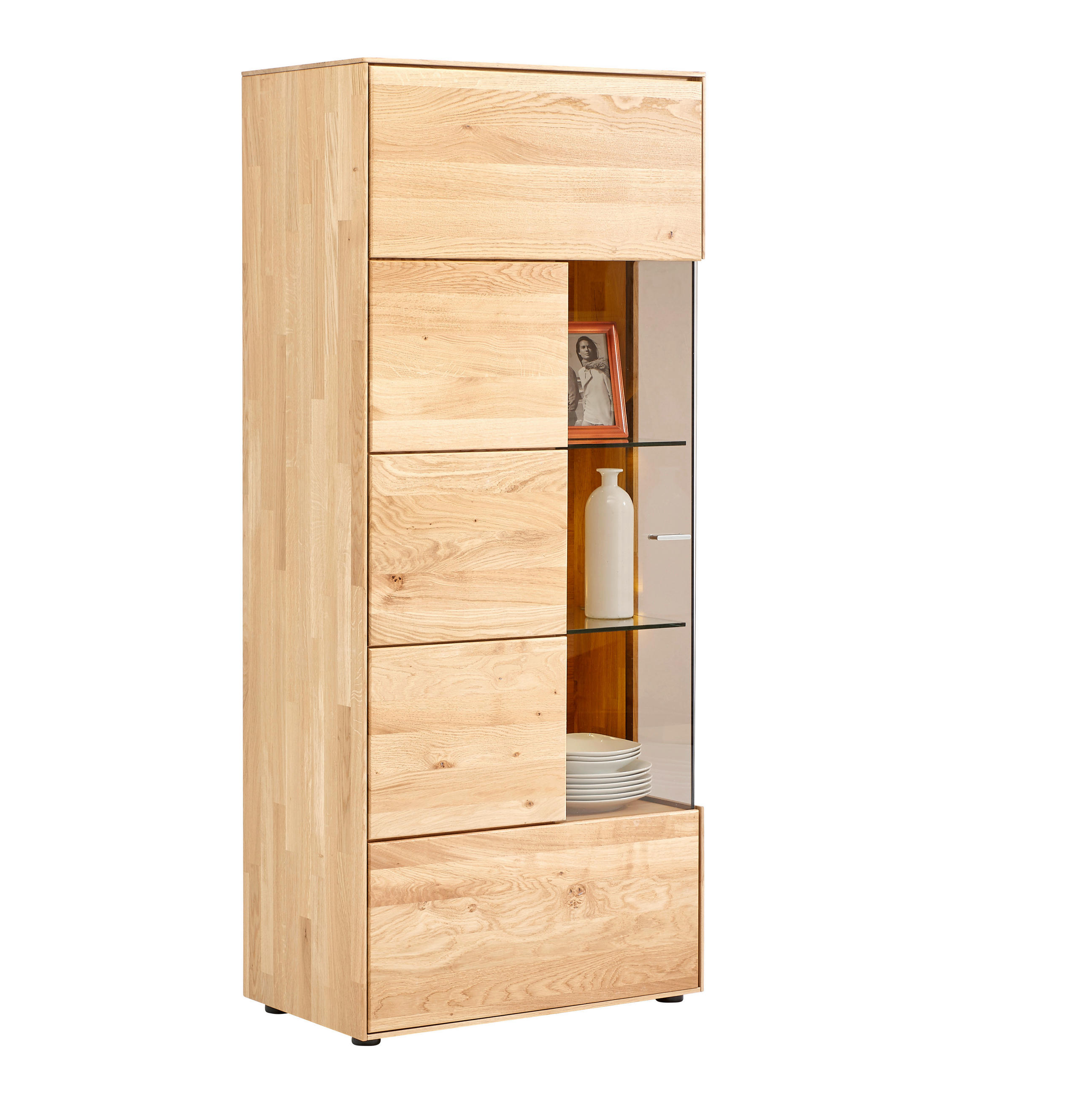 VITRINE in massiv Wildeiche Eichefarben  - Edelstahlfarben/Eichefarben, KONVENTIONELL, Glas/Holz (70,7/164,2/40,9cm) - Valnatura