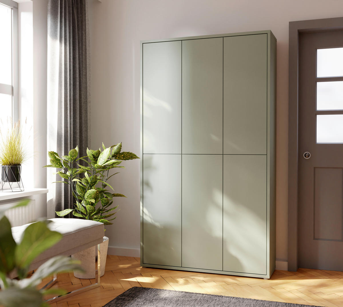 SCHUHSCHRANK Salbeigrün  - Salbeigrün/Grau, Basics, Holzwerkstoff/Kunststoff (110/192/35cm) - Xora
