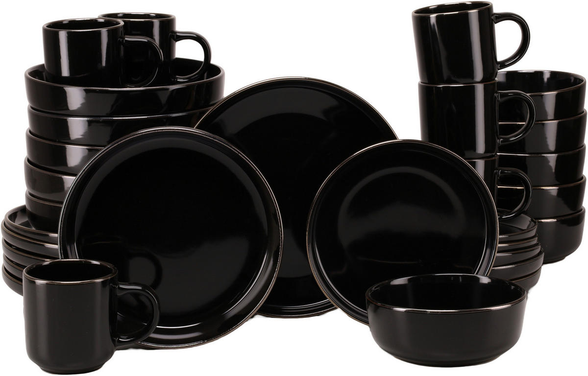 KOMPLETT SERVIS Nordic Festive Schwarz 30 delar  - svart/guldfärgad, Basics, keramik - Creatable