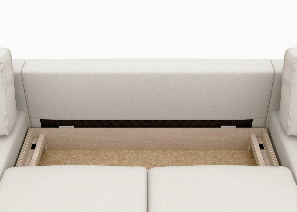 WOHNLANDSCHAFT Sandfarben Struktur  - Sandfarben/Buchefarben, MODERN, Holz/Textil (161/306/161cm) - Trendmanufaktur