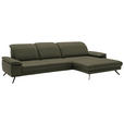 ECKSOFA in Echtleder Grau, Grün  - Schwarz/Grau, Design, Leder/Metall (332/193cm) - Dieter Knoll