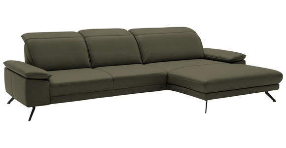 ECKSOFA in Echtleder Grau, Grün  - Schwarz/Grau, Design, Leder/Metall (332/193cm) - Dieter Knoll