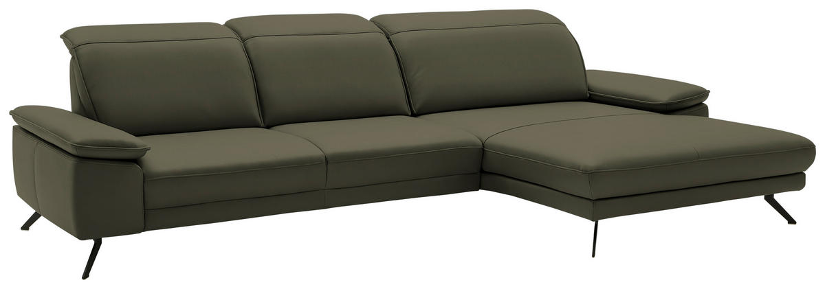ECKSOFA in Echtleder Grau, Grün  - Schwarz/Grau, Design, Leder/Metall (332/193cm) - Dieter Knoll