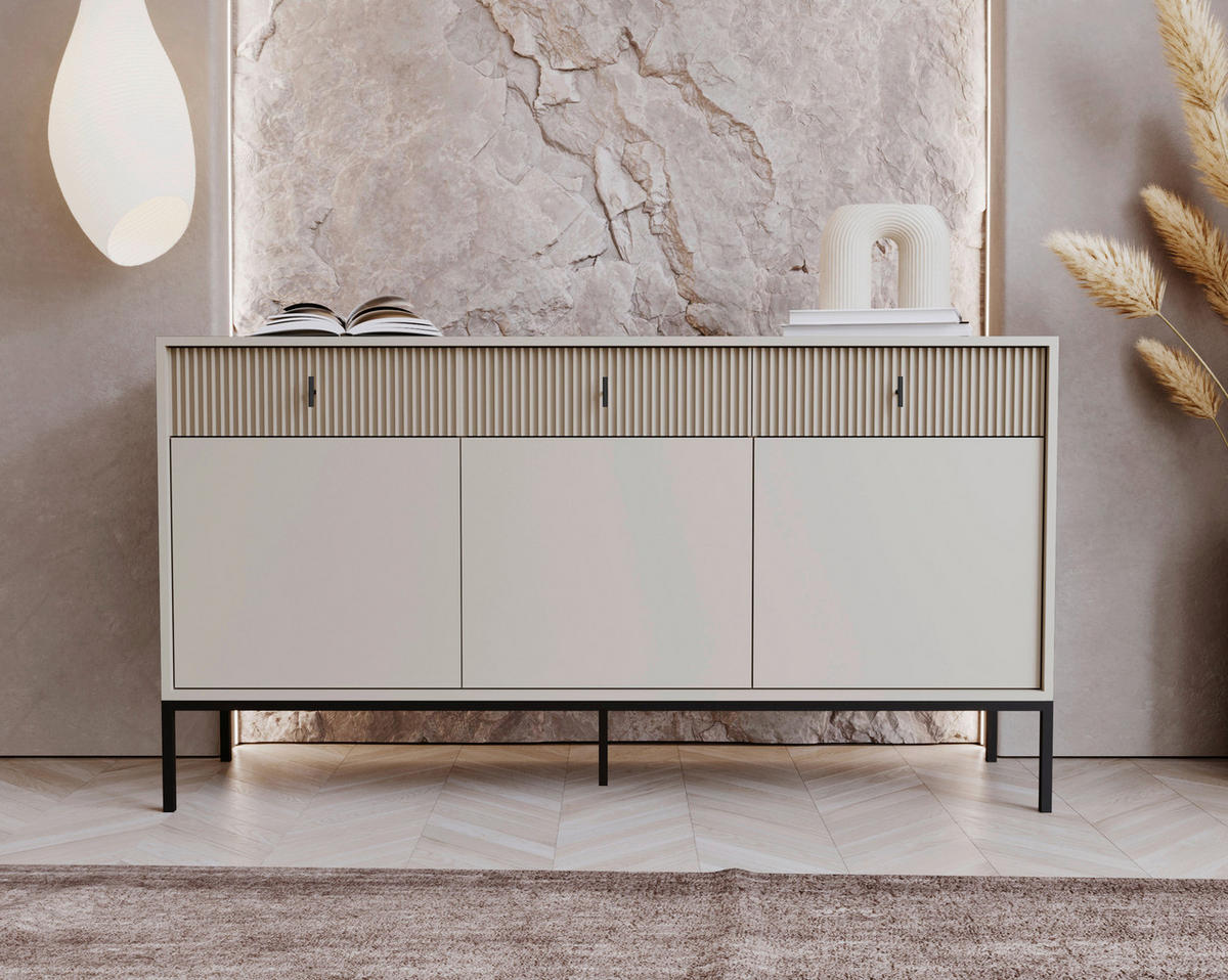 SIDEBOARD Maggiore  in 154,5/82,6/39 cm  - Kaschmir/Schwarz, Design, Holzwerkstoff/Metall (154,5/82,6/39cm) - Boxxx