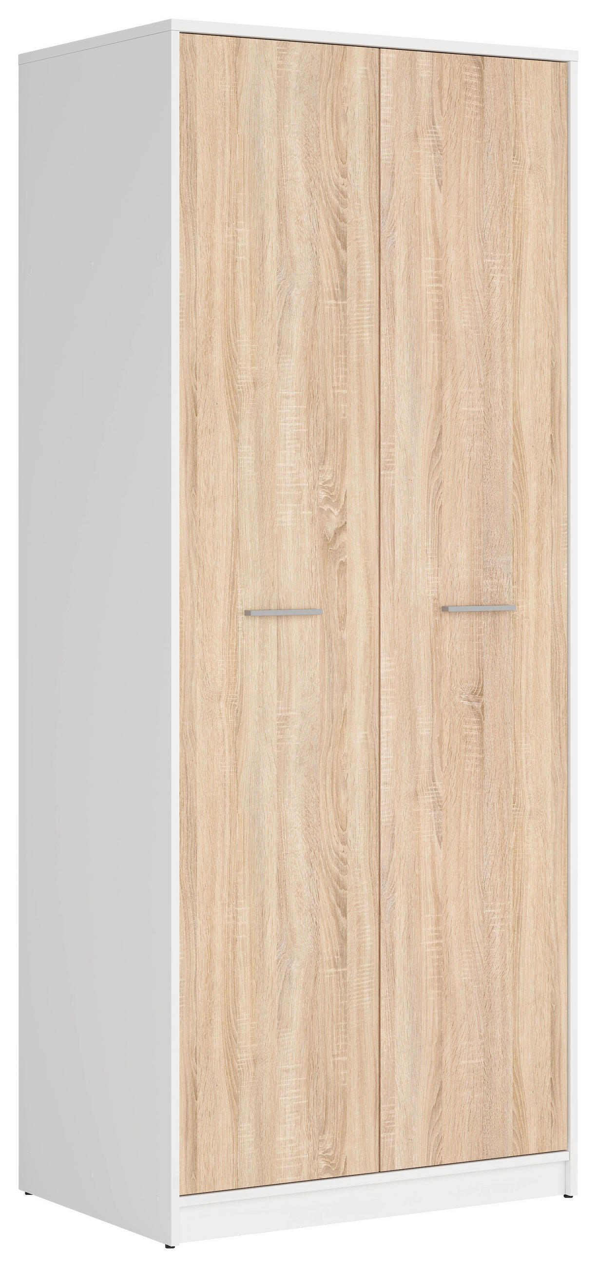 DREHTÜRENSCHRANK 80/197/54,5 cm 2-türig Weiß, Sonoma Eiche  - Silberfarben/Weiß, MODERN, Holzwerkstoff/Kunststoff (80/197/54,5cm) - MID.YOU