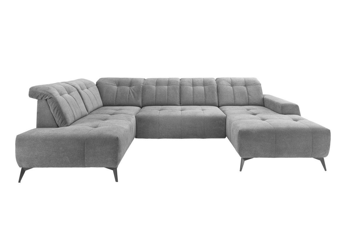 WOHNLANDSCHAFT SANO in Chenille Silberfarben  - Silberfarben/Schwarz, MODERN, Textil/Metall (200/337/180cm) - Livetastic