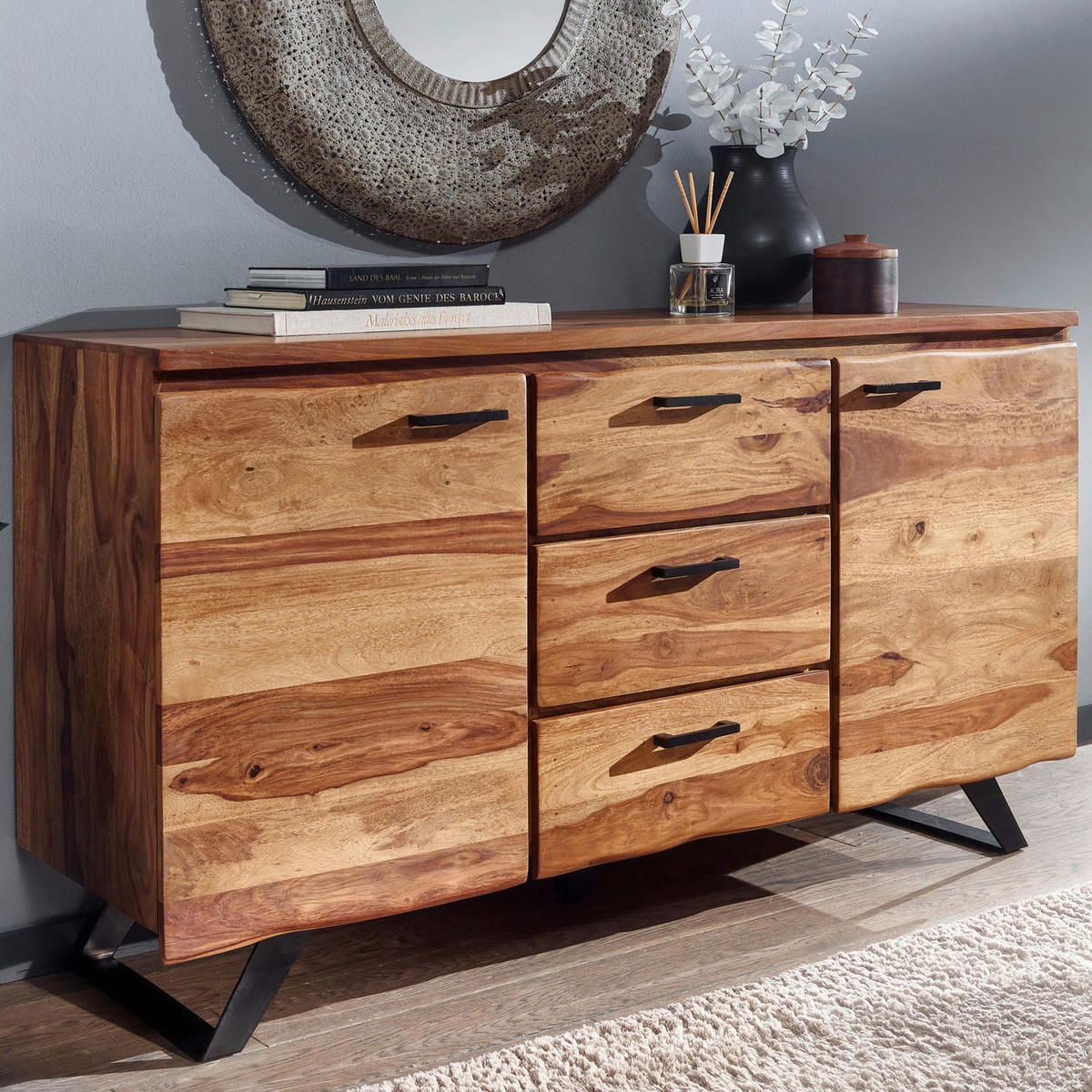 SIDEBOARD  in 145/82/45 cm  - Sheeshamfarben/Schwarz, Design, Holz/Metall (145/82/45cm) - MID.YOU
