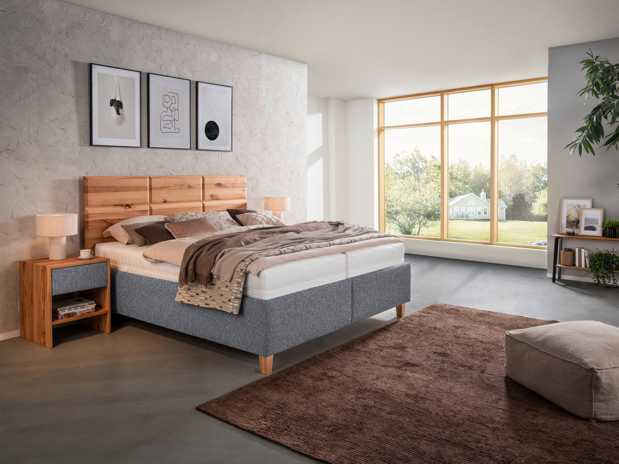POLSTERBETT 180/200 cm  in Grau, Buchefarben  - Weiss/Buchefarben, Design, Holz/Textil (180/200cm) - Valnatura