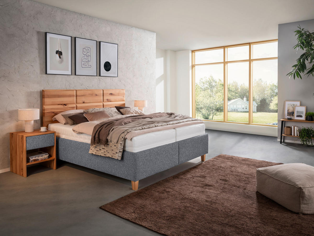 POLSTERBETT 180/200 cm  in Grau, Buchefarben  - Weiss/Buchefarben, Design, Holz/Textil (180/200cm) - Valnatura