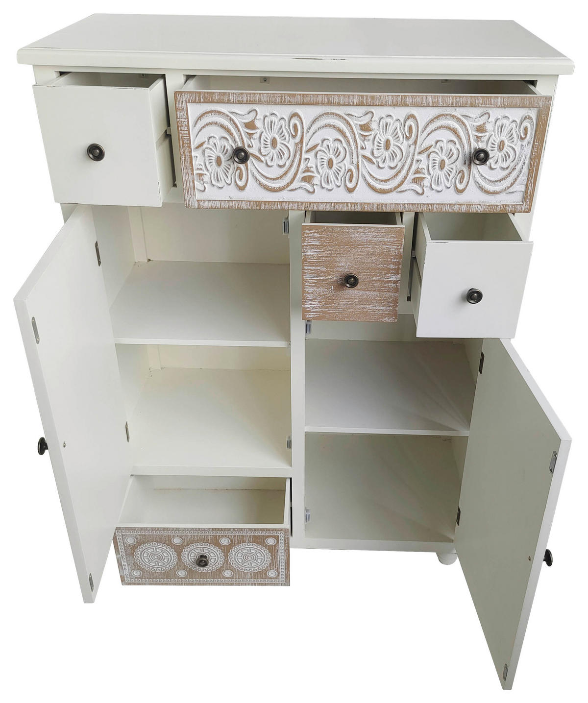 KOMODA, naravne barve, bela, svetlo rjava  - svetlo rjava/črna, Romantika, kovina/leseni material (83/115/40cm) - Landscape