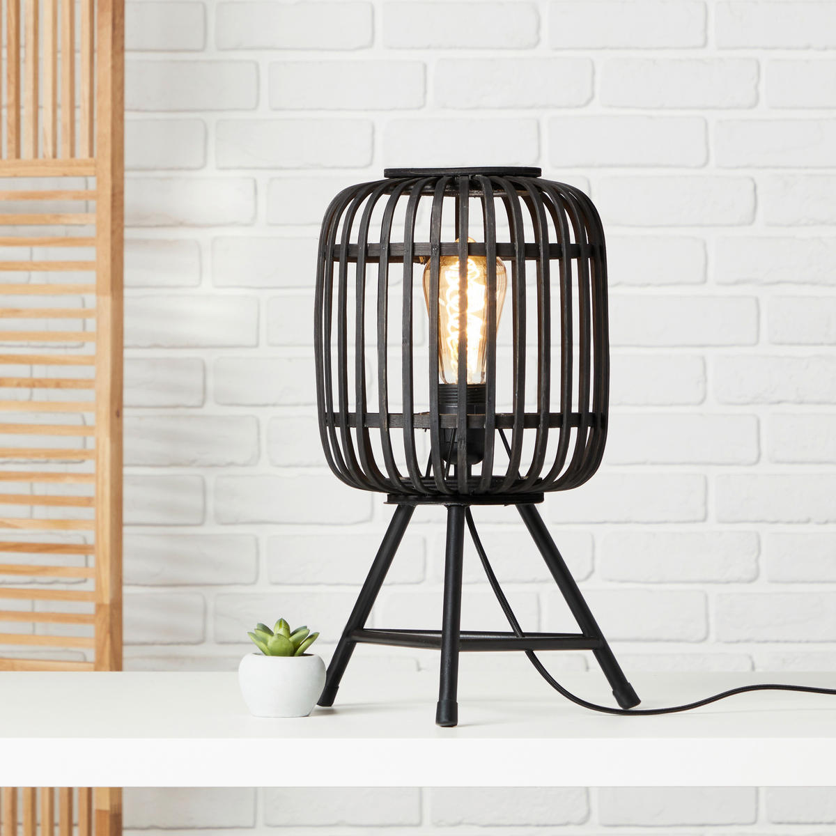 TISCHLEUCHTE - Dunkelbraun/Schwarz, Design, Holz/Metall (30/41cm) - Brilliant