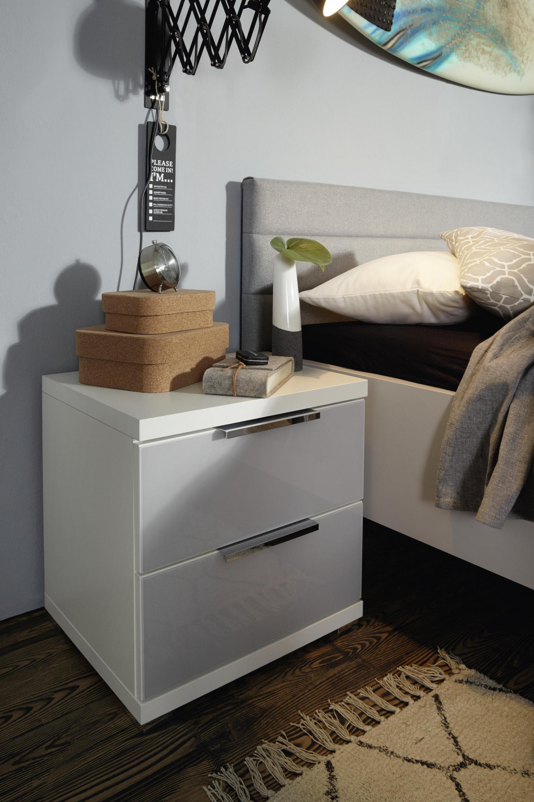 NACHTSCHRANK 49/49/41 cm  - Chromfarben/Hellgrau, KONVENTIONELL, Glas/Holzwerkstoff (49/49/41cm) - Xora