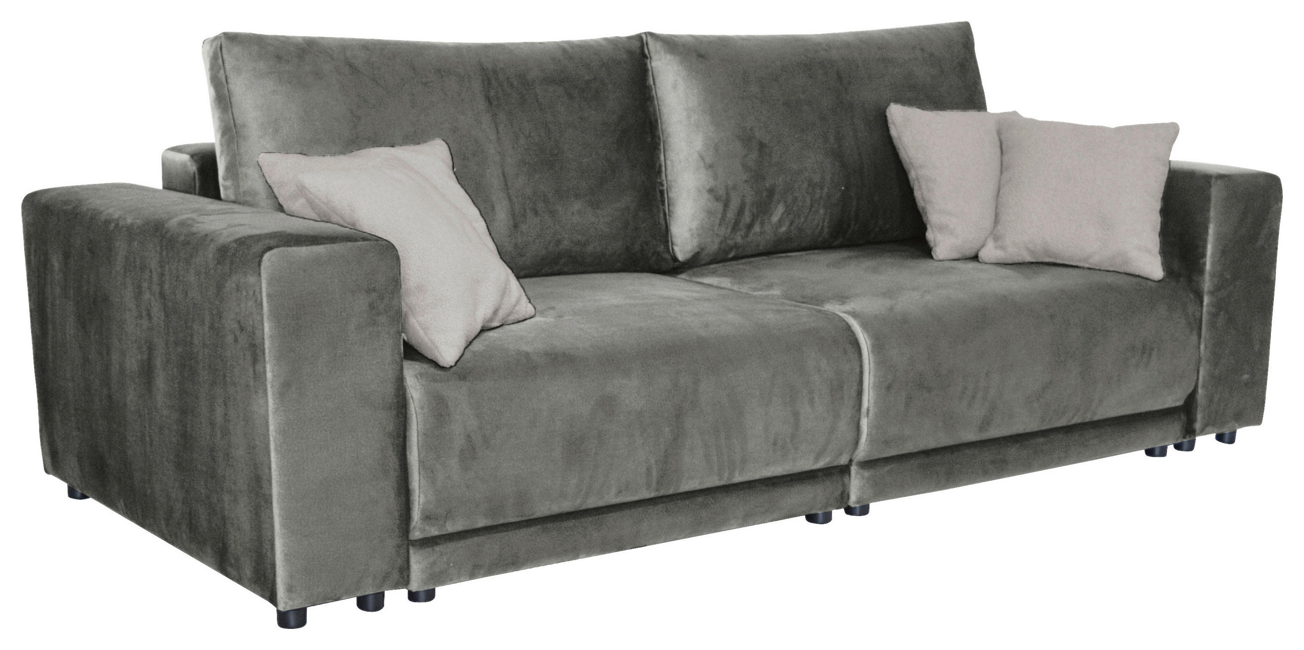 BIGSOFA Velours Grau  - Schwarz/Grau, Design, Kunststoff/Textil (256/88/120cm) - home24