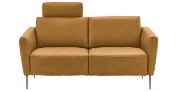 2-SITZER-SOFA  in Echtleder Currygelb   - Currygelb/Eichefarben, Natur, Leder/Holz (182/86/87cm) - Valnatura