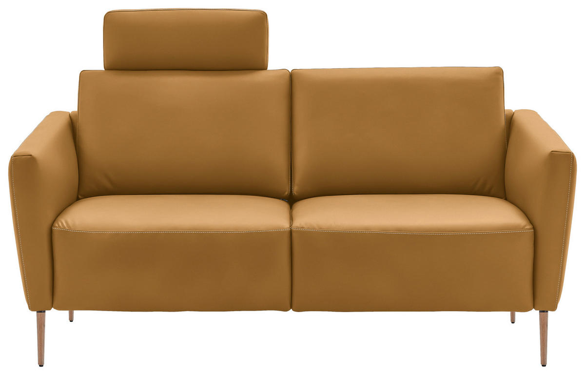 2-SITZER-SOFA  in Echtleder Currygelb   - Currygelb/Eichefarben, Natur, Leder/Holz (182/86/87cm) - Valnatura