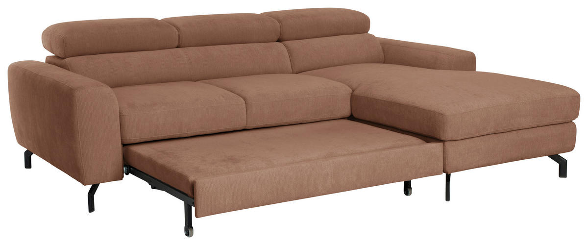 ECKSOFA Chenille Altrosa  - Schwarz/Altrosa, Design, Textil/Metall (226/177cm) - Livetastic