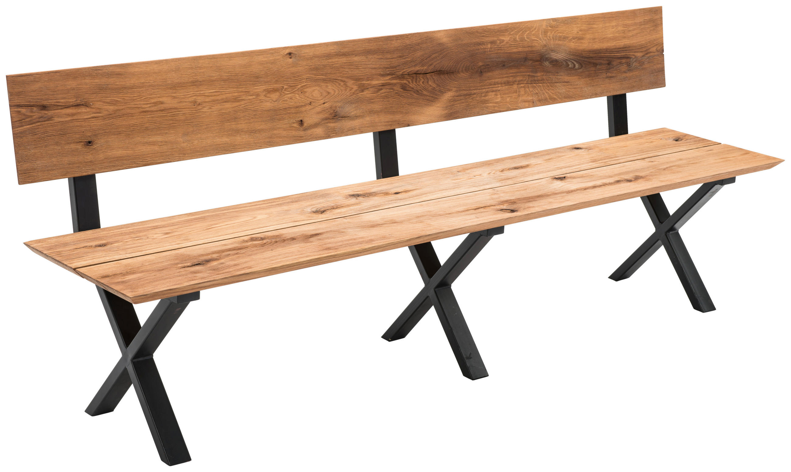 SITTBÄNK i trä, metall svart, ekfärgad  - svart/ekfärgad, Klassisk, metall/trä (300cm) - Dieter Knoll