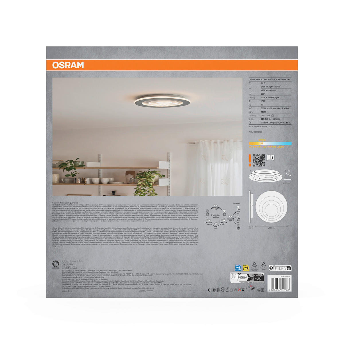 LED-DECKENLEUCHTE Orbis Spiral 36,5/5,6 cm   - Grau, Design, Kunststoff/Metall (36,5/5,6cm) - Osram