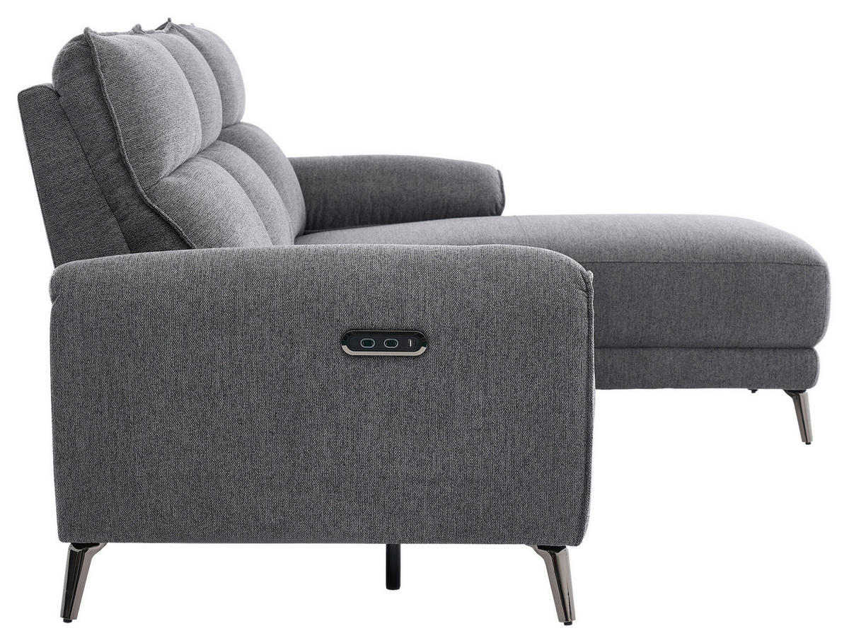 ECKSOFA Dunkelgrau Webstoff Rücken echt, Relaxfunktion  - Chromfarben/Dunkelgrau, Design, Textil/Metall (272/168cm) - Carryhome