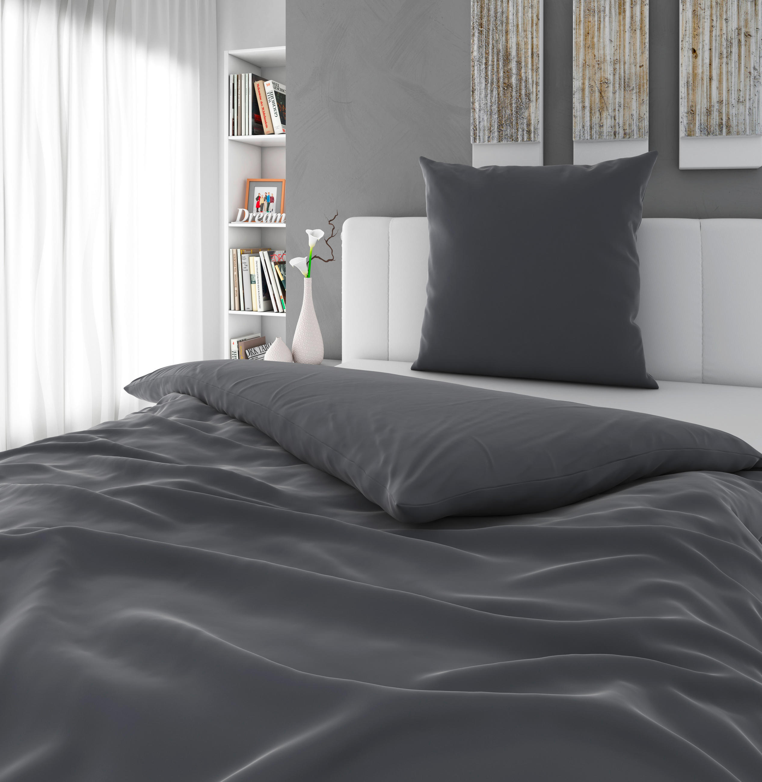BETTWÄSCHE Segesta Satin 155/220 cm  - Anthrazit, MODERN, Textil (155/220cm) - Novel