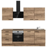 BUCĂTĂRIE FĂRĂ ELECTROCASNICE  - stejar închis la culoare/negru, Modern, metal/material pe bază de lemn (240cm) - Nobilia