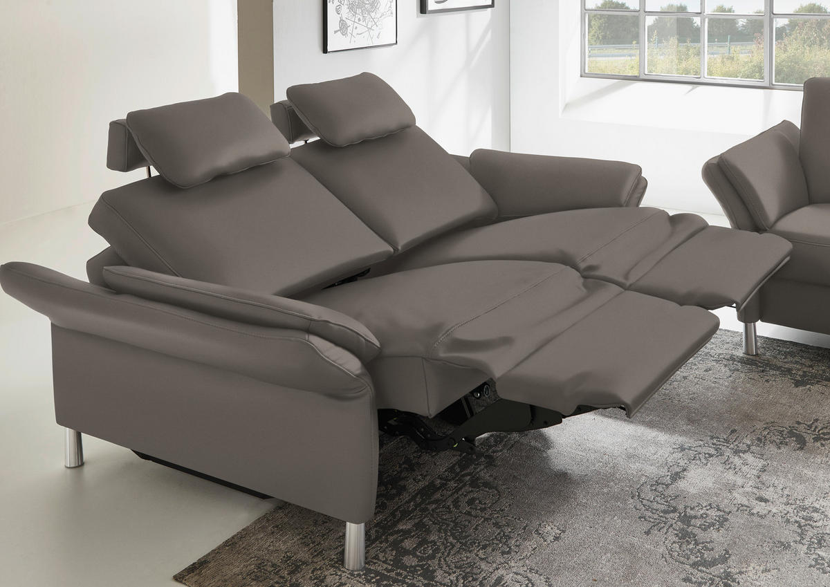3-SITZER-SOFA in Leder Graubraun  - Graubraun/Alufarben, Design, Leder/Metall (190/82/99cm) - Dieter Knoll