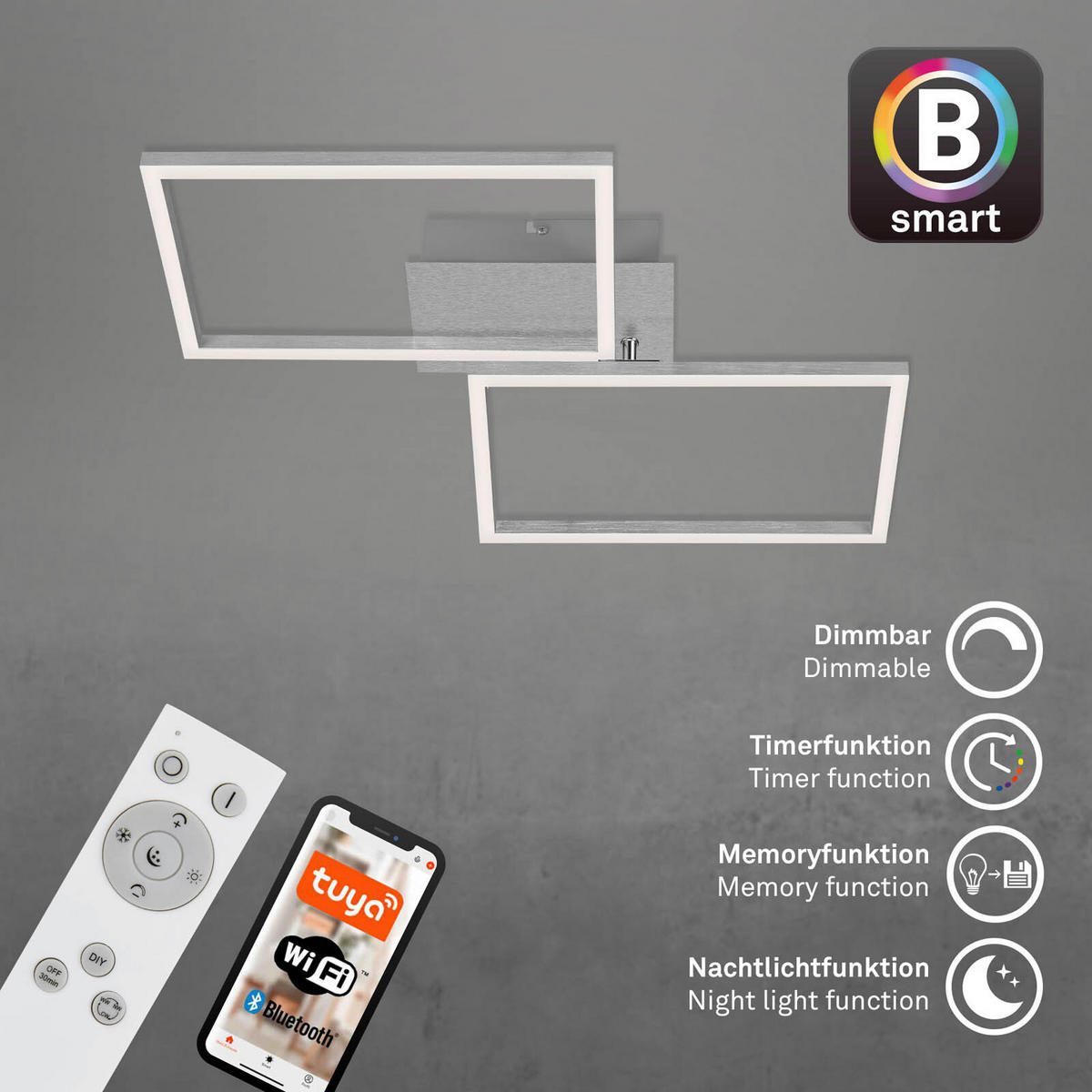 LED MENNYEZETI LÁMPA - alumíniumszínű, Basics, műanyag/fém (50/38,8/7,8cm)