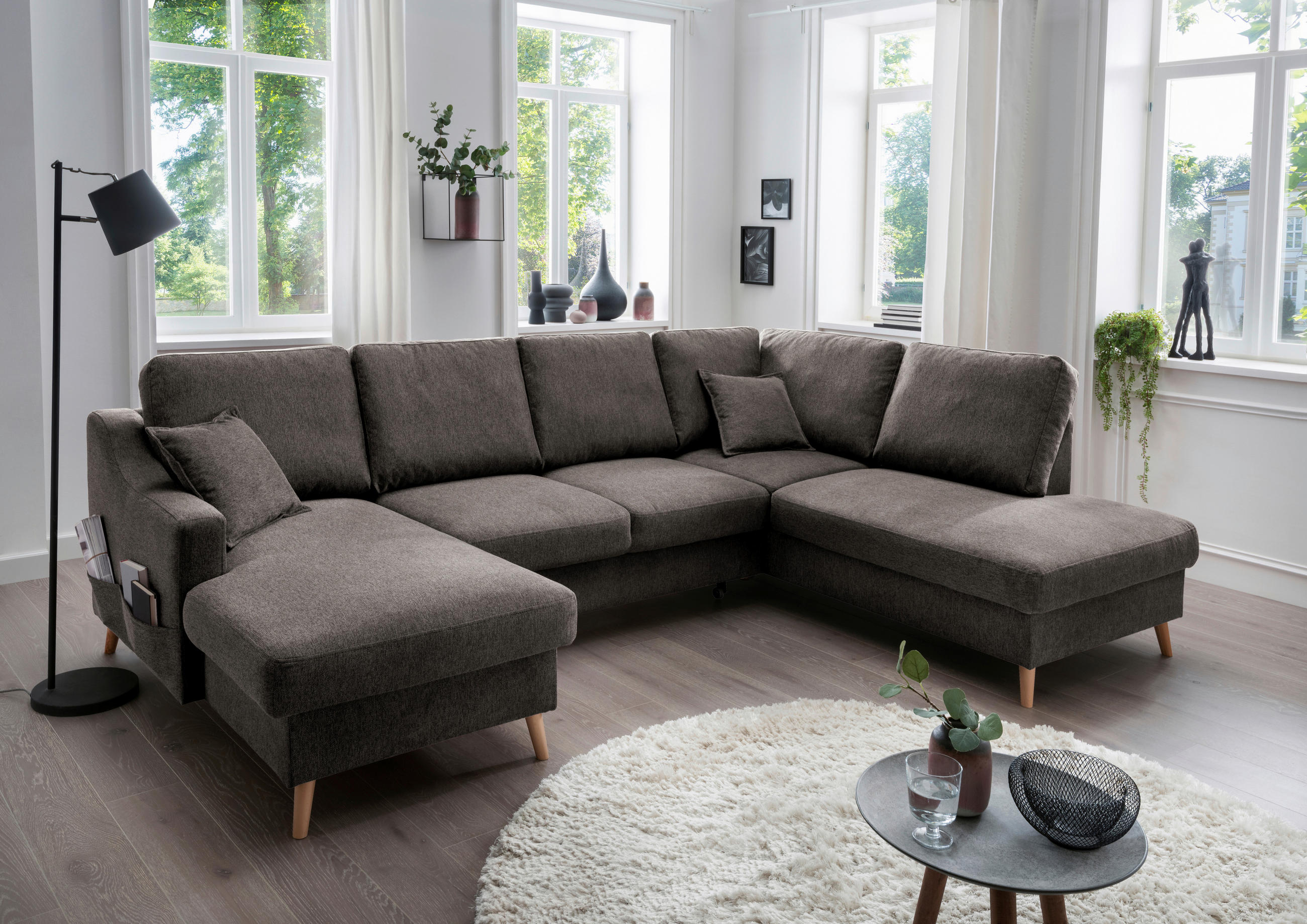 WOHNLANDSCHAFT Braun Struktur  - Naturfarben/Braun, KONVENTIONELL, Holz/Textil (150/301/200cm) - P & B