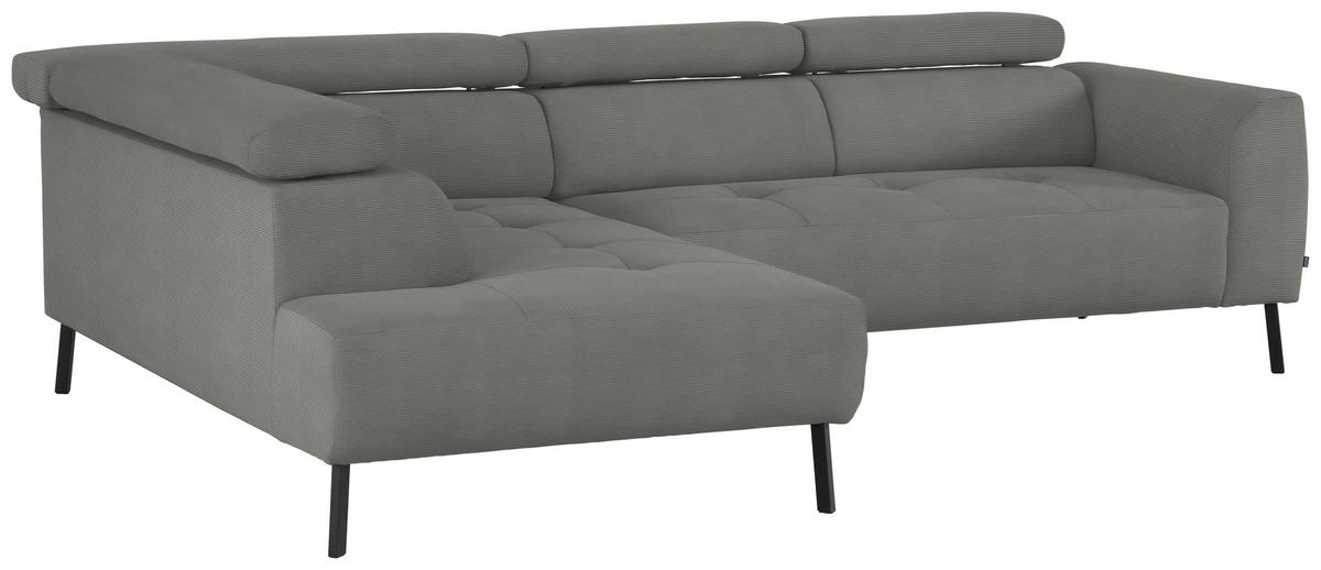 ECKSOFA in Feincord Hellgrau  - Hellgrau/Schwarz, Design, Textil/Metall (205/280cm) - MID.YOU